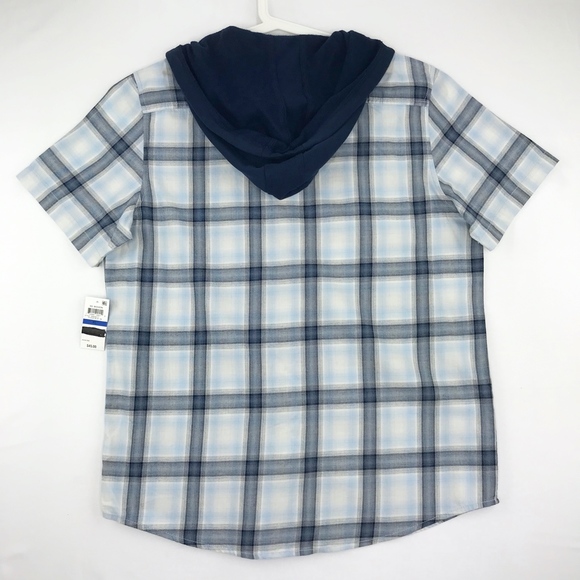 American Rag Mens Ian Blue Plaid Hooded Shirt - Picture 2 of 6